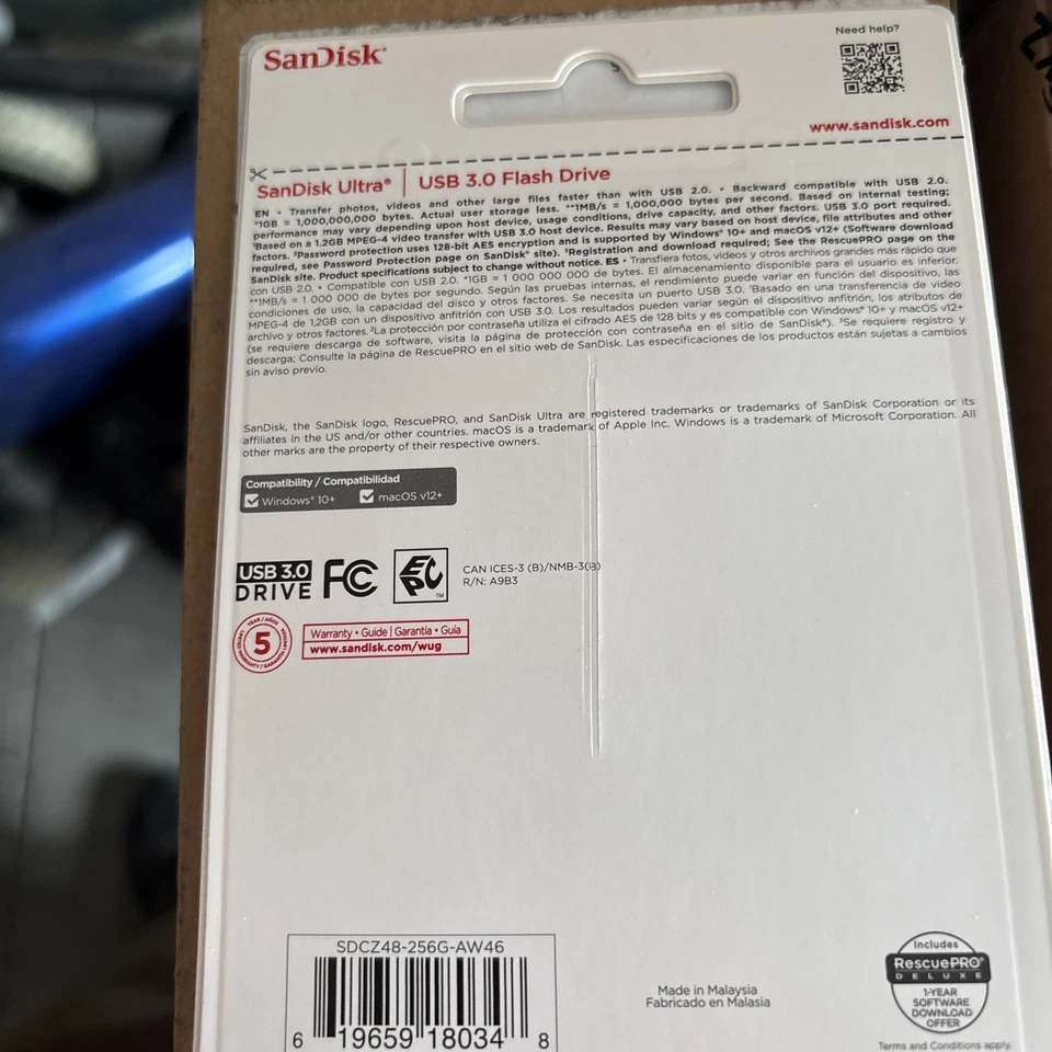 SanDisk 256GB Ultra USB 3.0 Flash Drive SDCZ48-256G-AW46 Brand New Sealed - Image 2 of 2