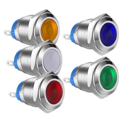 High-Performance 5pcs Round LED Indicator Lights with Metal Shell - AC/DC 12-24V