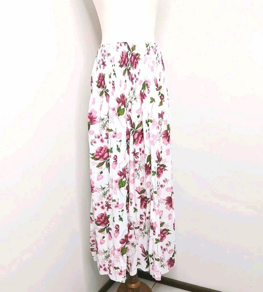 Wide Leg Palazzo Pants White Pink Floral Cotton Boho Casual Womens Palazzo 