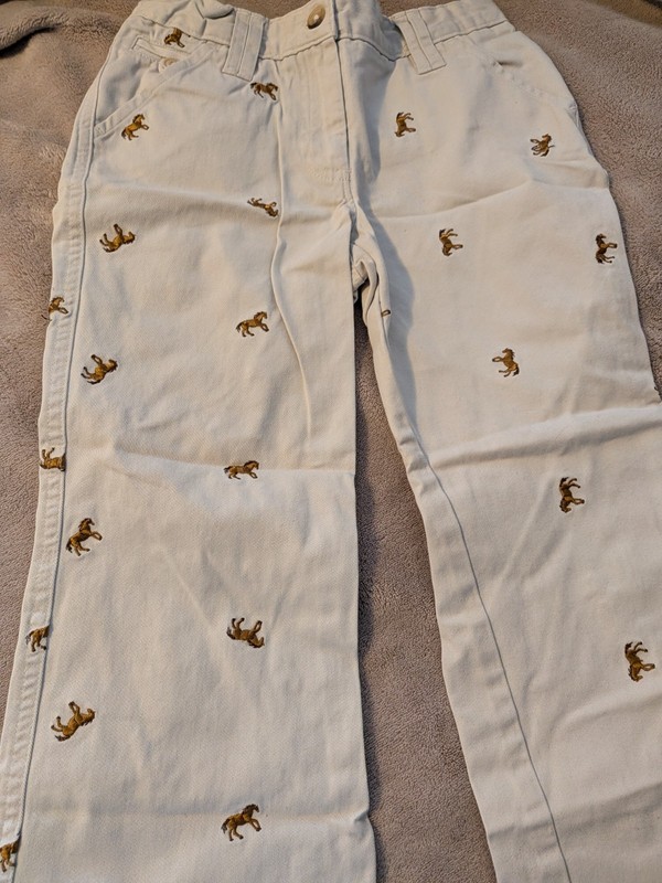 LL Bean Little Girls 6x-7 Embroidered Horses Pony Tan Pants