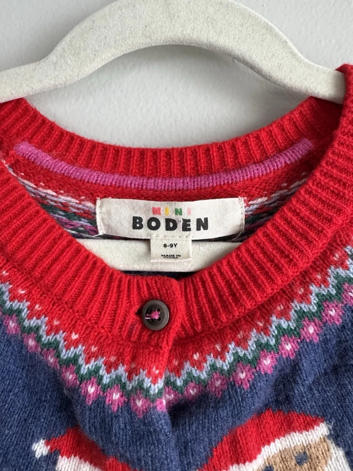 Mini Boden 8-9Y Fair Isle Cárdigan Suéter Festivo Navidad Rojo Santa EXCELENTE Foto 2 de 4