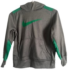 NIKE Therma-Fit Unisex Youth Dark Grey Heather/Green Hoodie Sweatshirt Size S