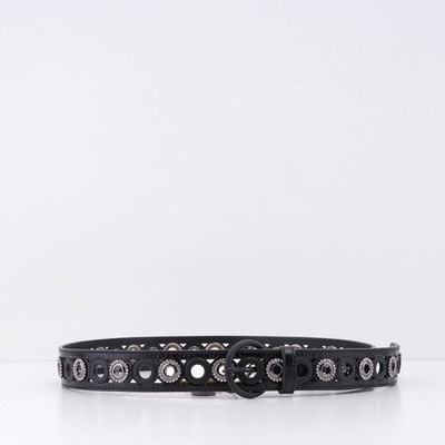 Sandro Paris Women's Belt Leather Studded Rhinestones Black Size 1 / S