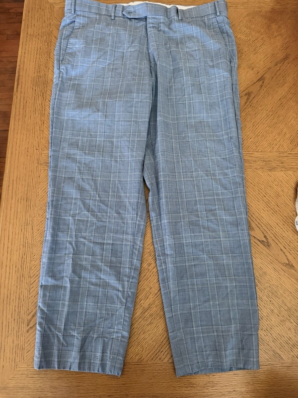 Zanella 35X30 Parker Blue Grey Virgin Wool Flat Front Plaid Dress Trouser Pants