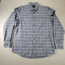 Banana Republic Mens Blue Plaid Long Sleeve Soft Wash Standard Fit Size Large