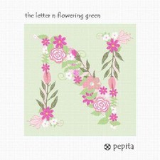The Letter N Flowering Green Needlepoint Kit or Canvas