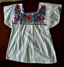 NEW White MEXICAN EMBROIDERED BLOUSE S Floral 70"s Hippie Boho Peasant Soft