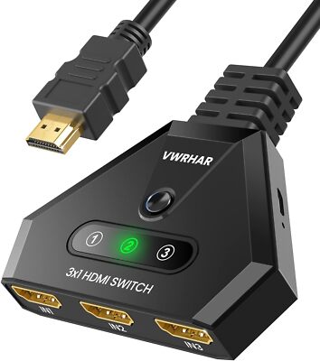 HDMI Verteiler HDMI Switch 4K, UHD HDR Automatische HDMI Splitter 3 in 1 Out, HD