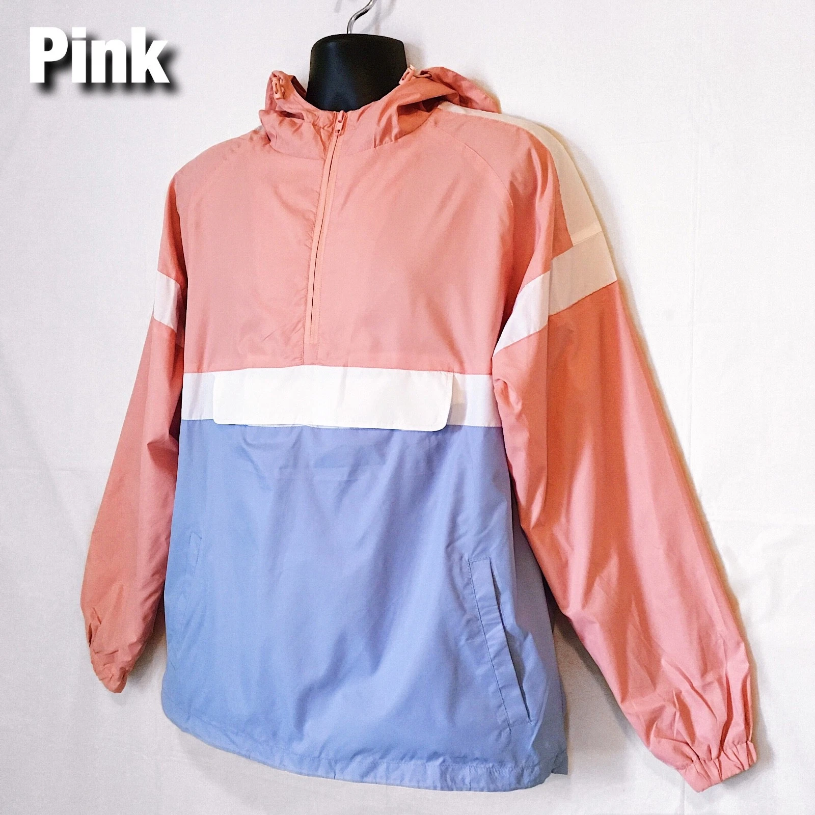 HOT! Men's Hooded Half-Zip Two Color Block Fashion Windbreaker Jacket
