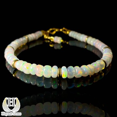 White Opal Bracelet 4 mm Rainbow Fire Ethiopian Opal Bracelet Sterling Silver
