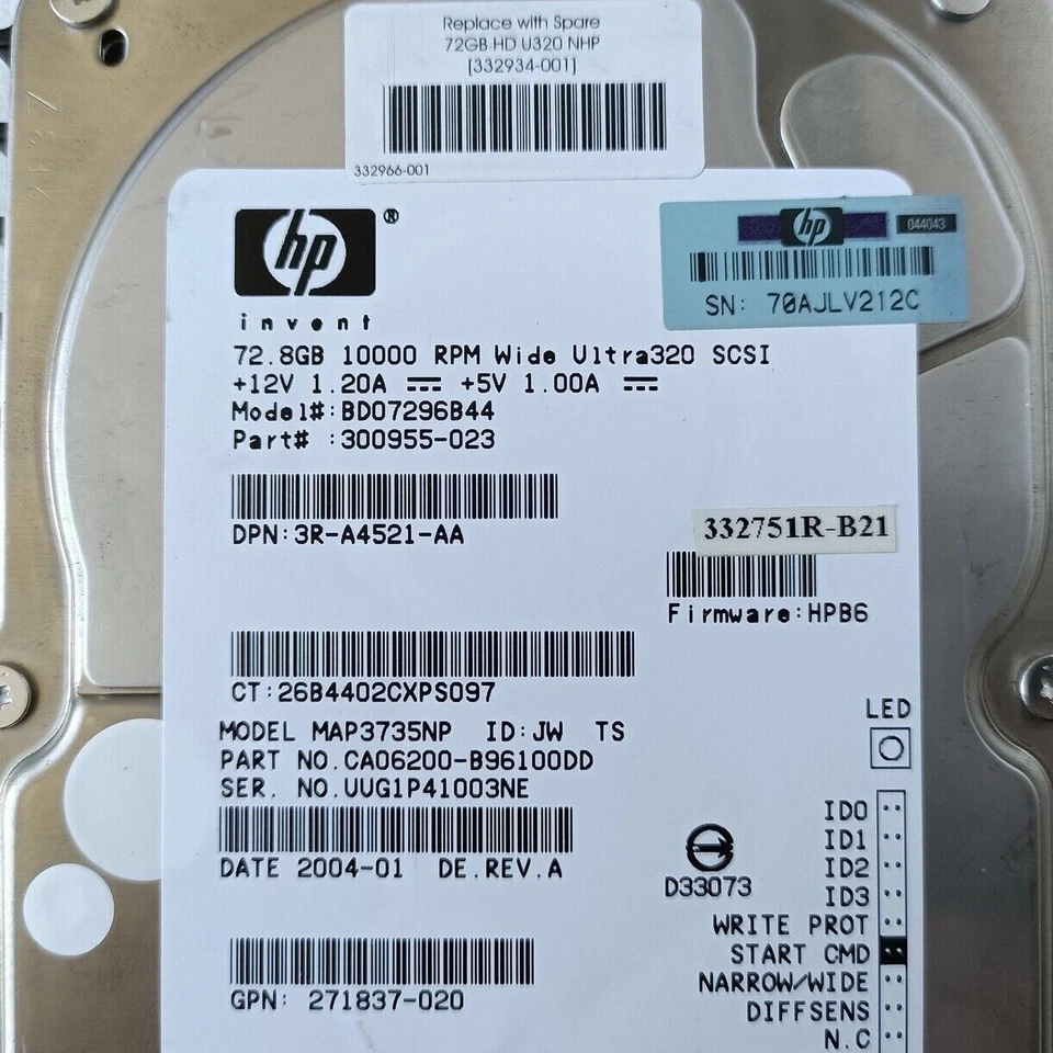 HP MAP3735NP 332934-001 10K 73G 72.8GB 68-pin SCSI Hard Disk - Image 2 of 4