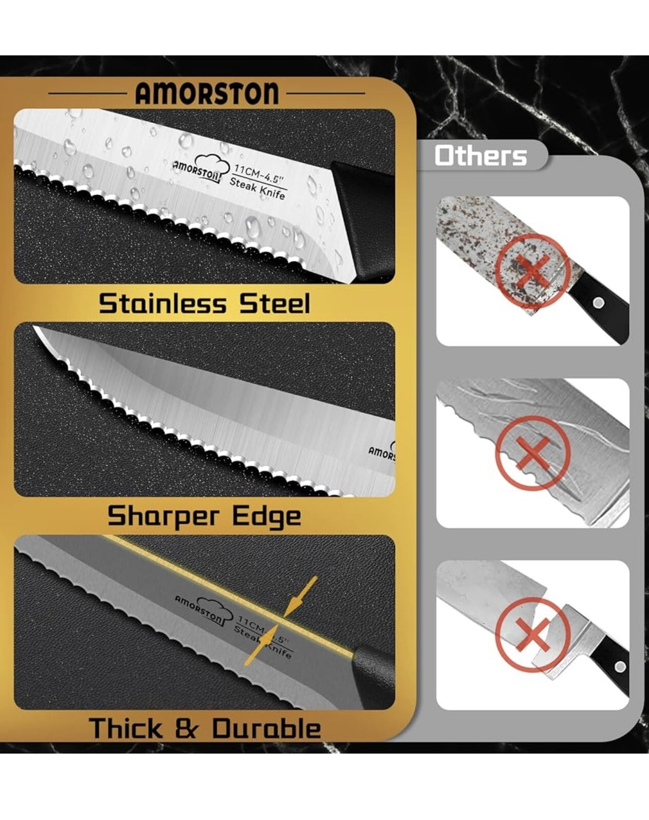 Amorston Steak Knives Set of 8, Stainless Steel Steak Knife Set