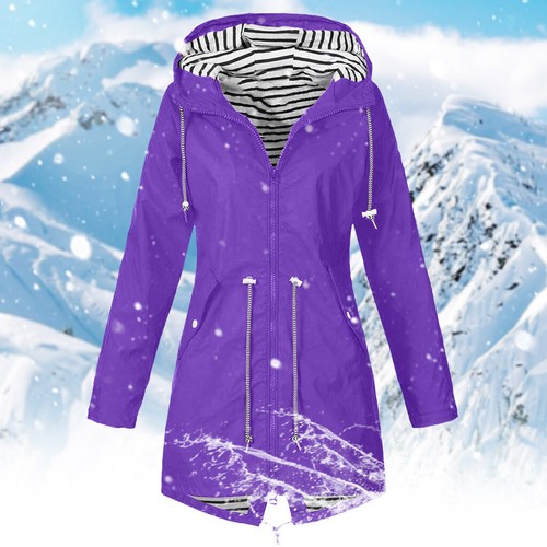 Plus Size Jacket For Women Rain Hooded Outdoor WindProof Soild Color Coat - Picture 13 of 39