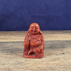 Small Red Resin Buddha Home Travel Altar Sitting Laughing 