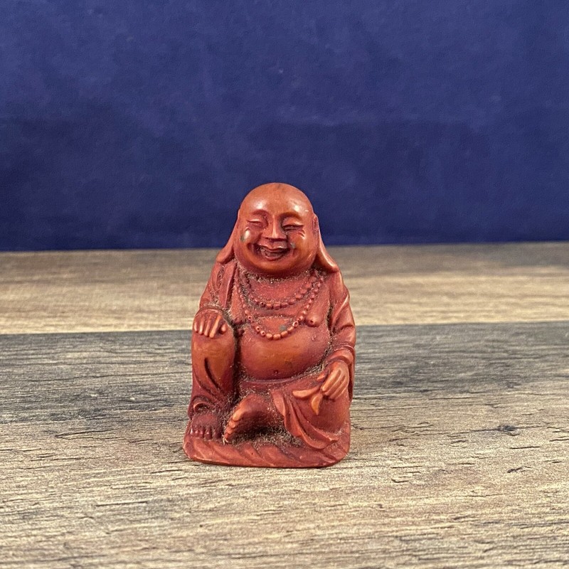 Small Red Resin Buddha Home Travel Altar Sitting Laughing 