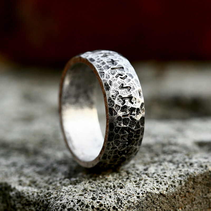 Vintage Rock Stone Style Wedding Ring Stainless Steel Men Women Runes Band  Ring - Main Image