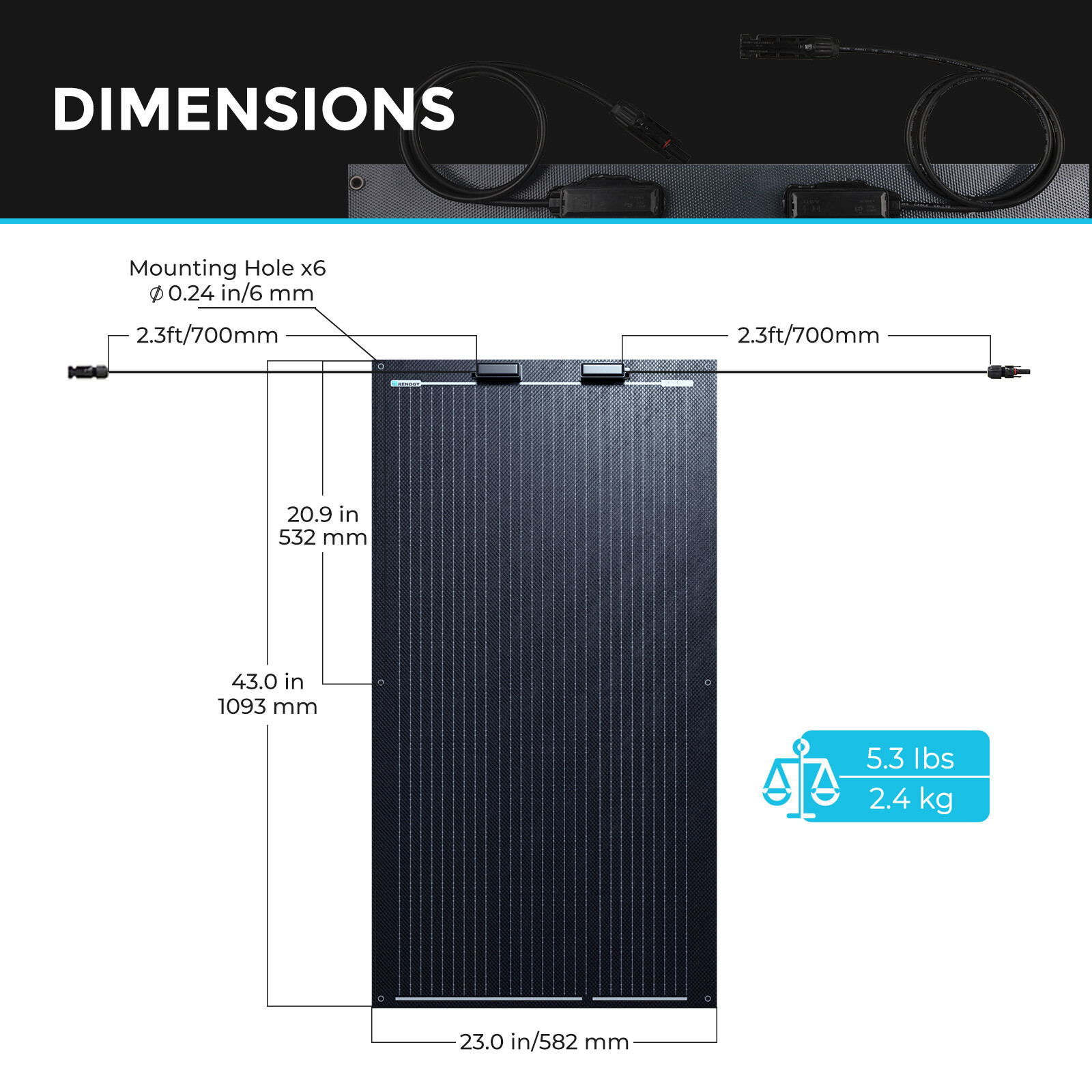 Renogy Black Division 100W Lightweight Monocrystalline Solar Panel Semi-Flexible