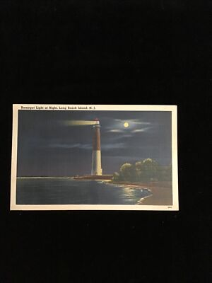 VINTAGE View of Barnegat Light at Night, Long Beach Island, NJ Postcard