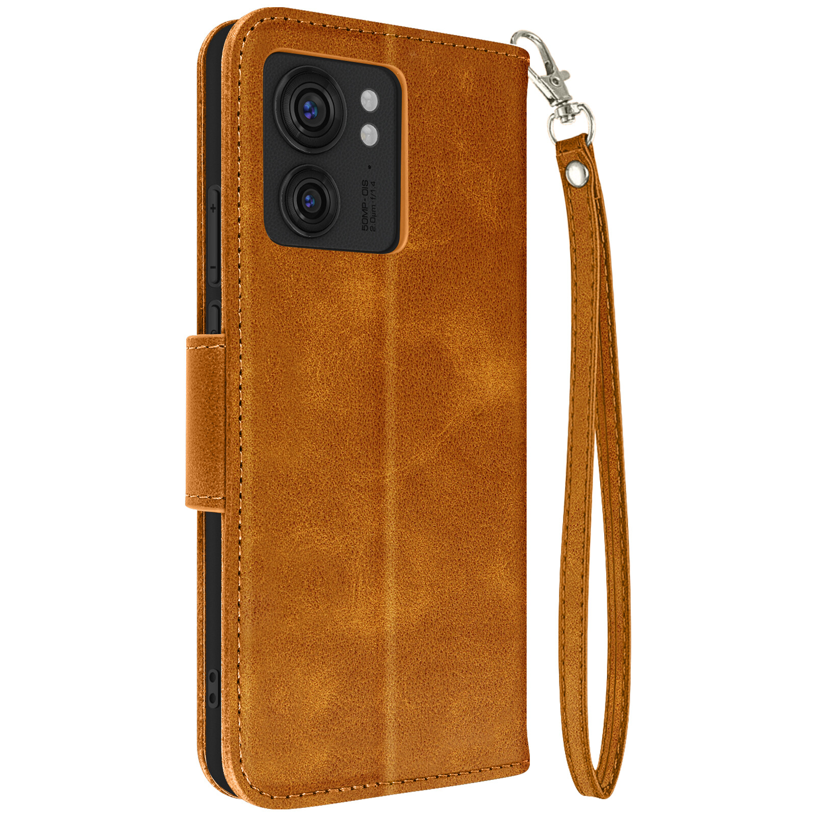 Case for Motorola Edge 40, Wallet Flip, Video Support, Wrist Strap, Tan