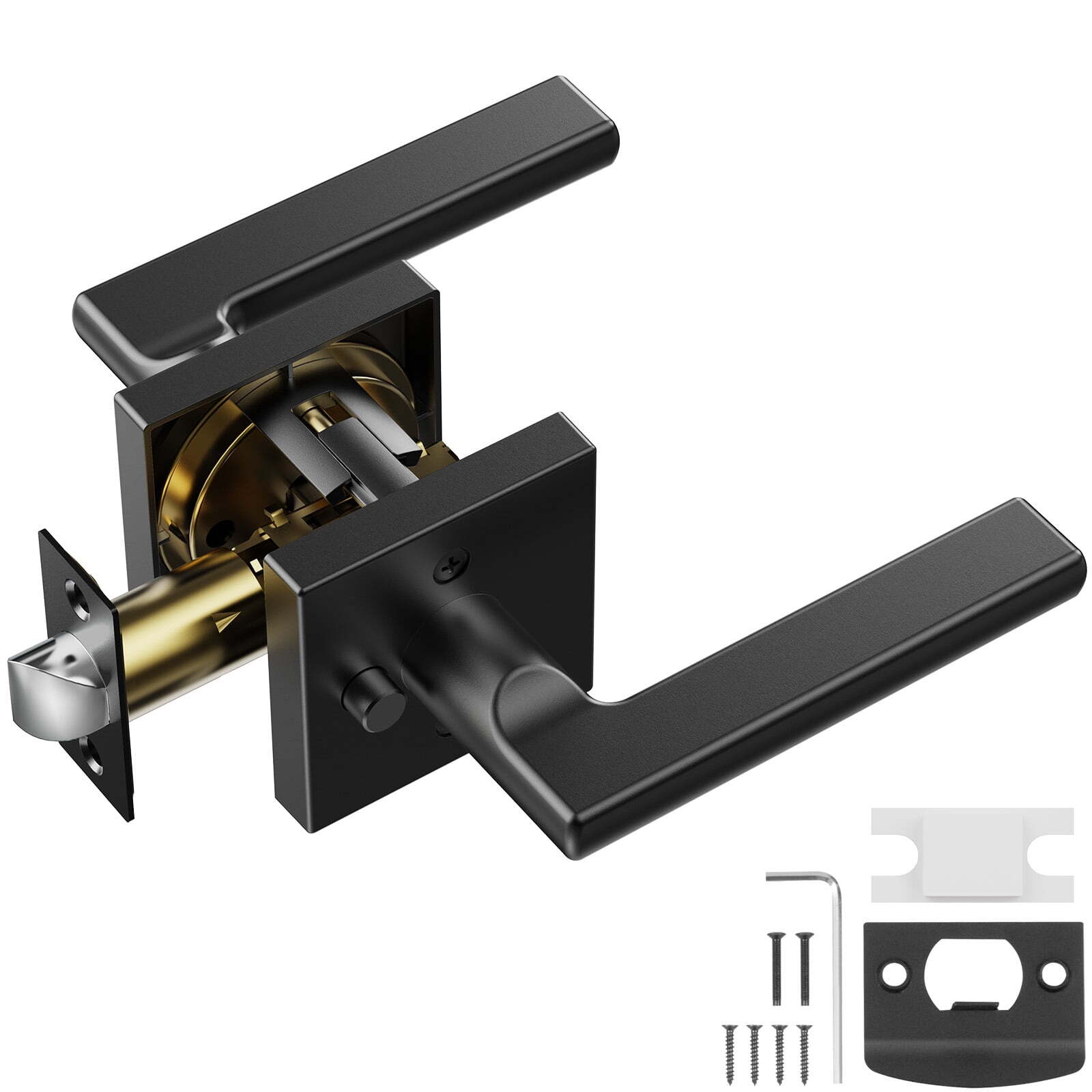 Privacy Door Handle with Lock 1 Pack Matte Black Door Lever Interior Keyless