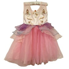 Girls Princess Fairy Dress Size 5-6 Tiered Pink Purple Tulle Pearl Accents