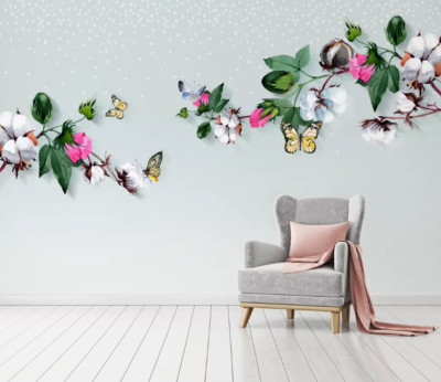 3D Branch Butterflies K10764 Wallpaper Mural Self-adhesive Removable Sticker Kay