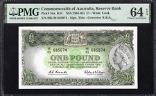 Australia 1 One Pound P34a R34 1961-65 Coombs Wilson PMG64 Choice UNC EPQ QUEEN