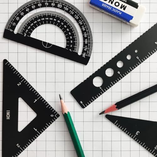 Metal Triangular Scale Ruler Set, 4 Pieces Aluminum 8 Inch Ruler with ...