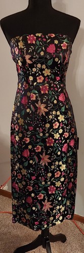 Medium -Lulus Midi Dress Women Make a Move Black Satin Floral Jacquard Strapless