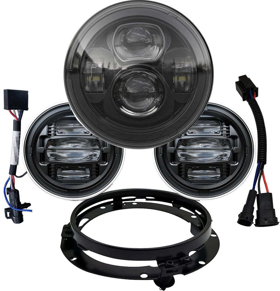 Faro LED 7" + Luces de paso 2X4,5" con soportes para Harley Davidson Foto 2 de 4