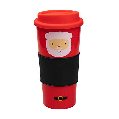 Weihnachts Reisebecher mit Gummihülle - Figur Weihnachtsmann