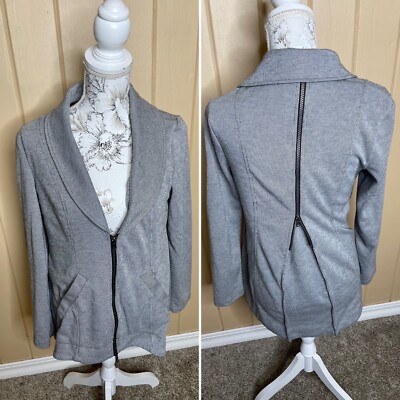 Cabi Knit Cardigan Zip Sweater Zip Accent Back Grey Black Size