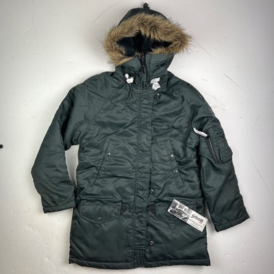 schott nyc womens n3-bw fur lined hood parka jacket coat chrcoal grey new Ds S