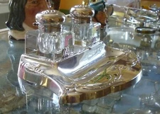 Antique Double Squid Silver Plate DANA DFA Ink Stand Art Nouveau Art Nouveau