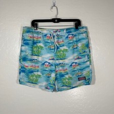 Vineyard Vines Swim Trunks Mens Medium Blue Island Print Ocean 6" Inseam