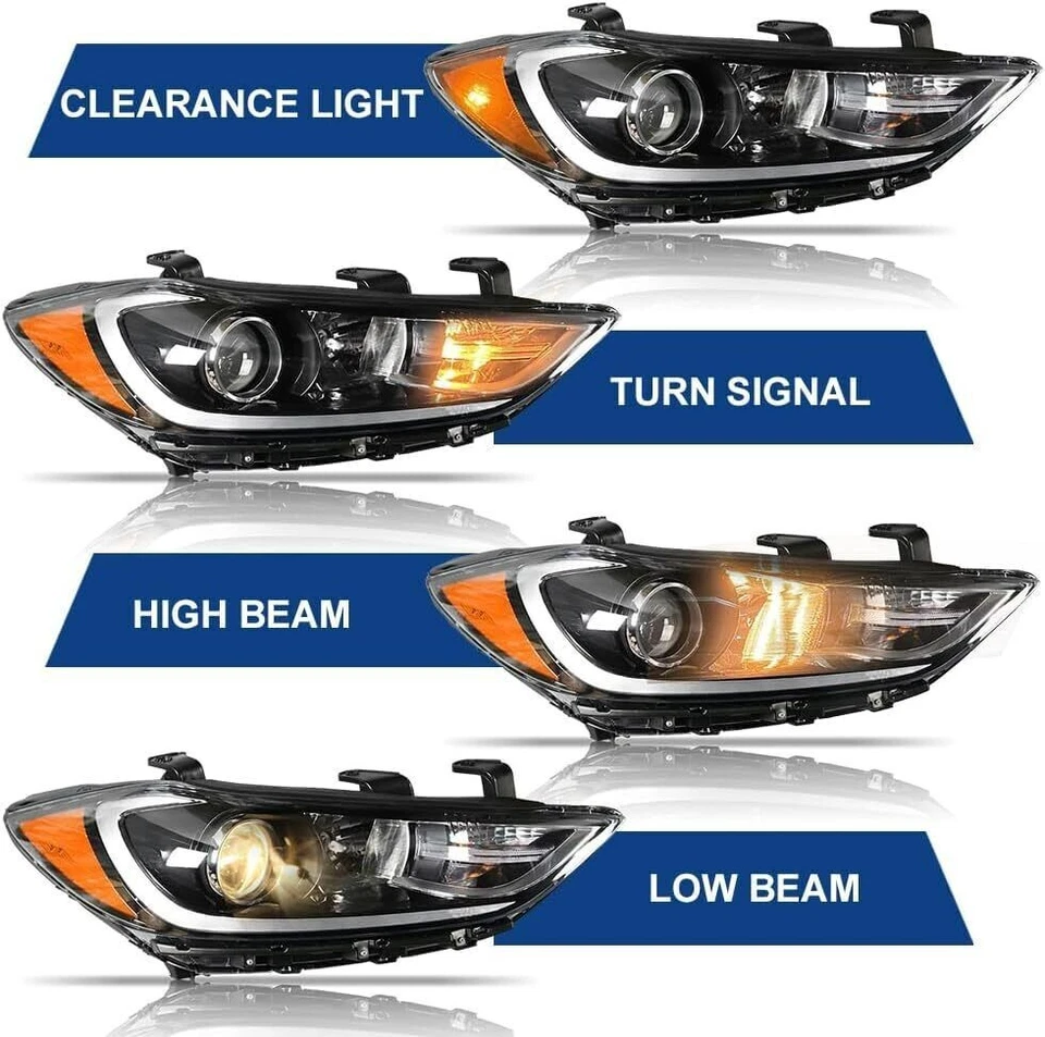 Fit For 2017 2018 Hyundai Elantra Projector Headlights Assembly Left+Right Side Foto 4 de 4
