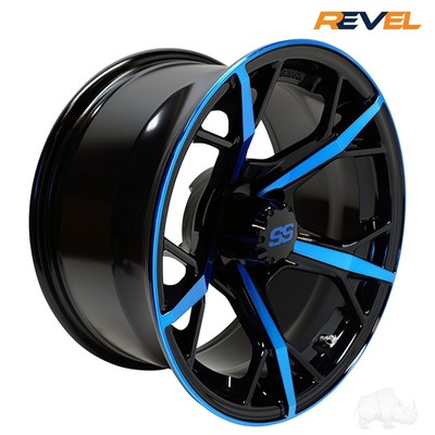 Set of 4 - RHOX RX400 14'' Blue & Gloss Black Golf Cart Wheels, 14x7, ET-25
