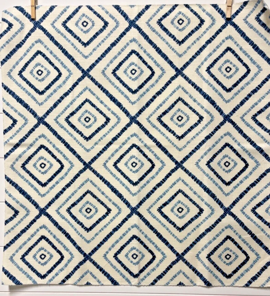 Striking Thibaut Designer Fabric Blue & Ivory "Kozar" Cotton/Linen Blend 26x26" - Image 3 of 3