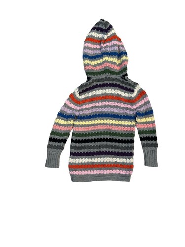 Peek Grey Rainbow Striped Knit Hooded Sweater Size Small (4-5) - Picture 2 of 4
