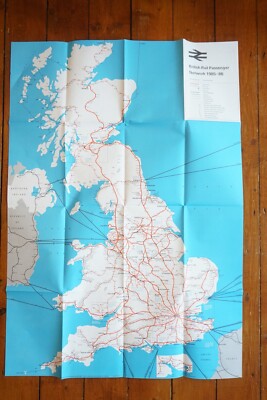 1985 1986 British Rail Passenger Network Eisenbahnkarte sehr guter Zustand