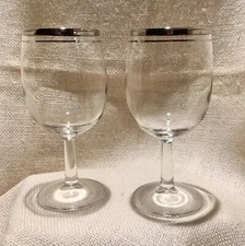 2 Javit Young Love silver platinum trim water goblet wine glasses