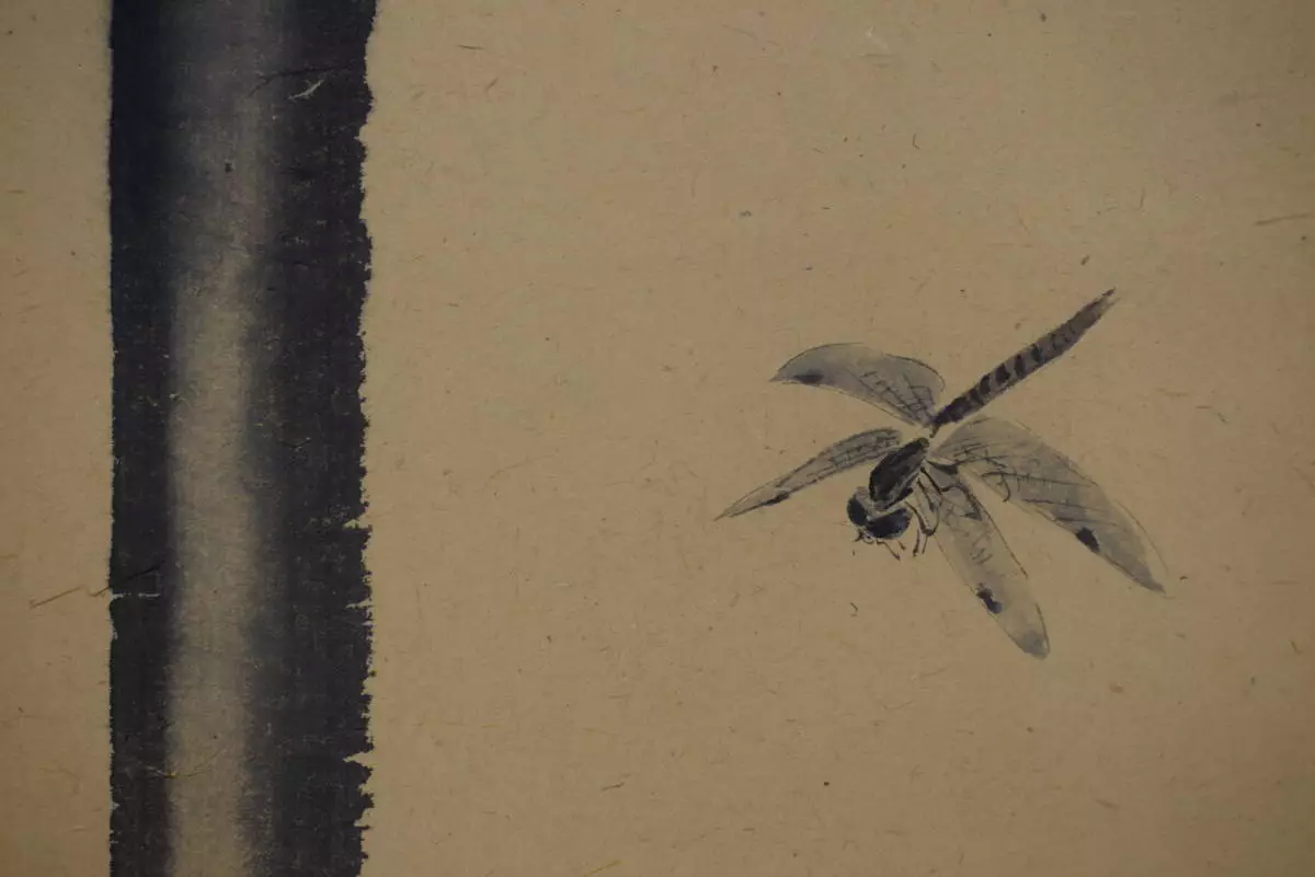 JAPANESE PAINTING Dragonfly HANGING SCROLL Vintage Bamboo JAPAN f201 | eBay