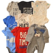 BUNDLE of 9 Items Baby Boy 0-3M Short Sleeve Bodysuit Romper Novelty Cotton