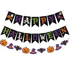Halloween Banner Spooky Horror Bunting Garland Party Decorations for Indoor D