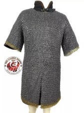 Medieval Mild Steel with brass Chainmail Shirt 9mm Flat Ring Riveted Half Sleeve