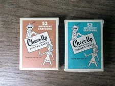 Lot of 2 Vintage Cheer-Up Cartoons Playing Cards Complete w/Jokers Stancraft