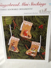 NEW Victoria Sampler GINGERBREAD MINI STOCKINGS Ctd Cross Stitch Pattern