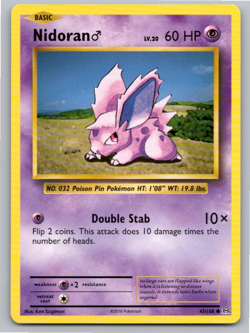 2016 POKEMON NIDORAN M EVOLUTIONS 43/108 COMMON NM A49633 FREE S&H