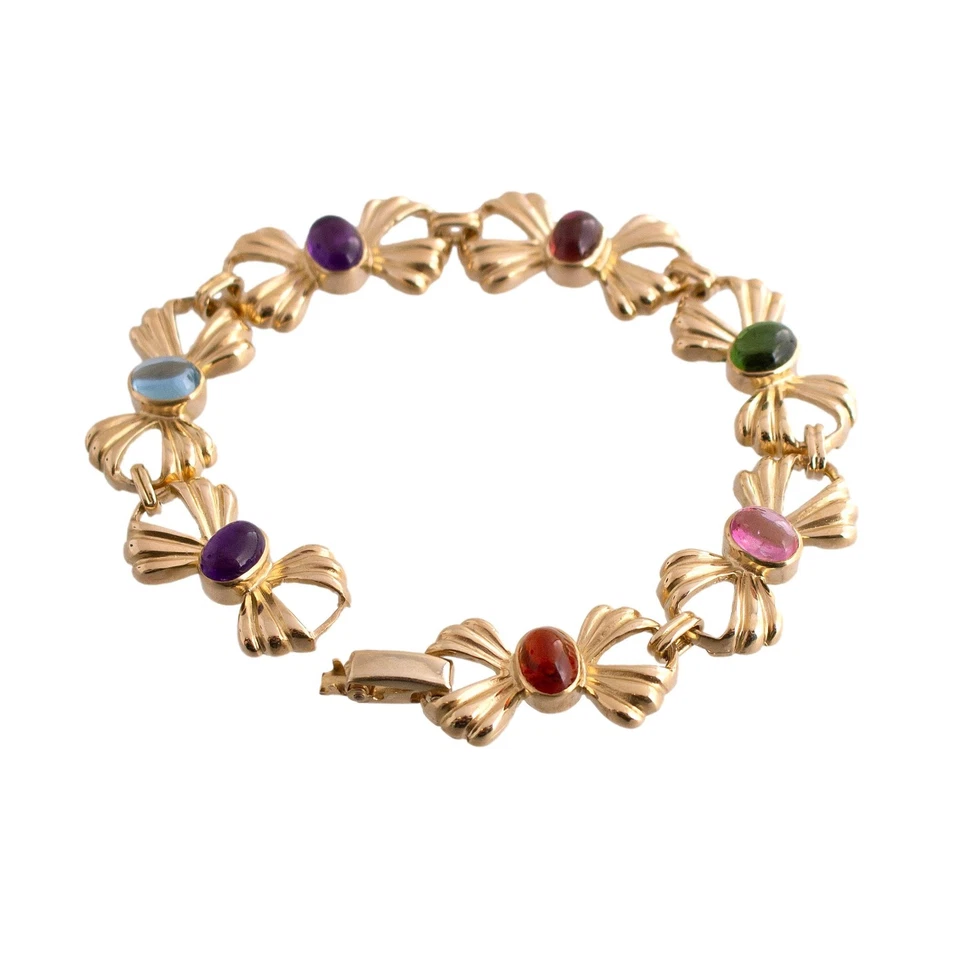 Pulsera de eslabones de arco de cabujón de piedras preciosas Foto 2 de 4