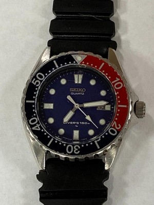 VINTAGE SEIKO DIVERS 2A22-003A DATE BLUE DIAL PEPSI 34mm QUARTZ